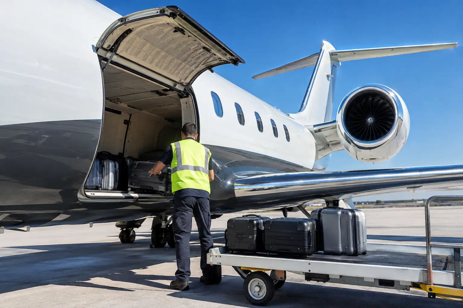 Bags loaded into a private jet